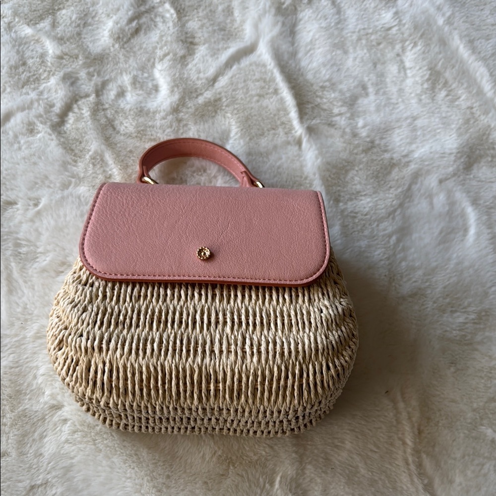 Pink and Tan Woven Handbag